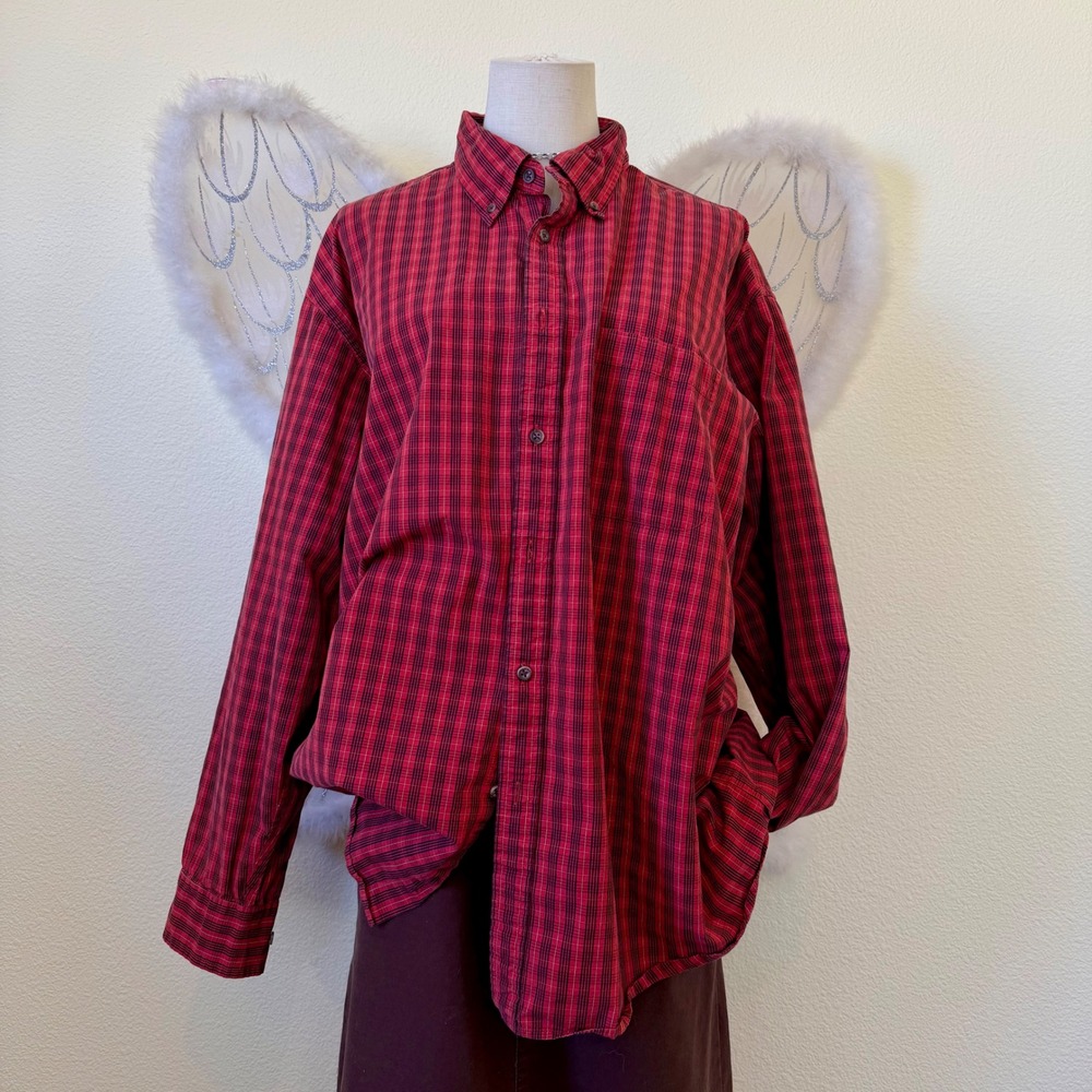Indie Grunge Granola‎ Girl Bright Plaid Button Down Shirt Long Sleeve Dad Funky